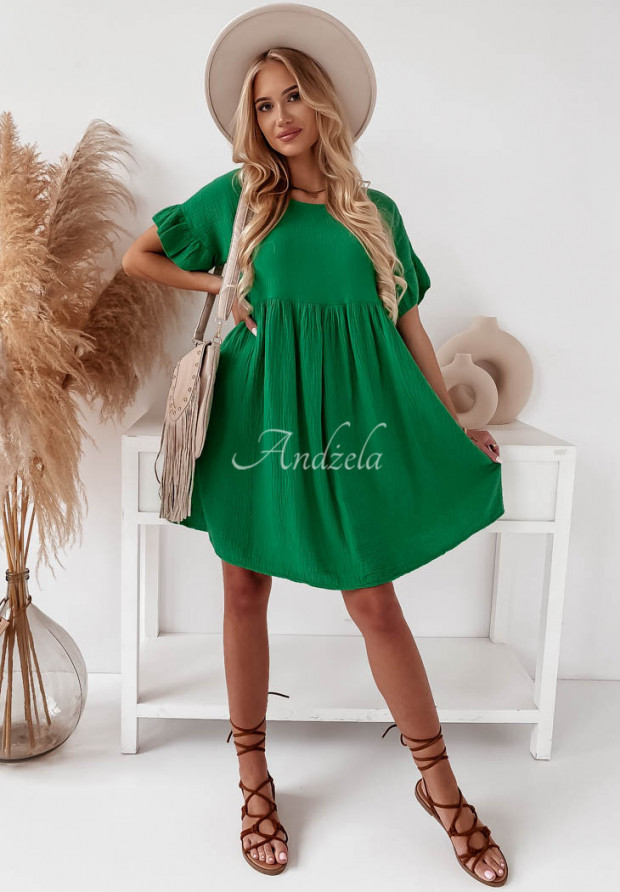 Mušelínové šaty s volánmi Laguna zelená