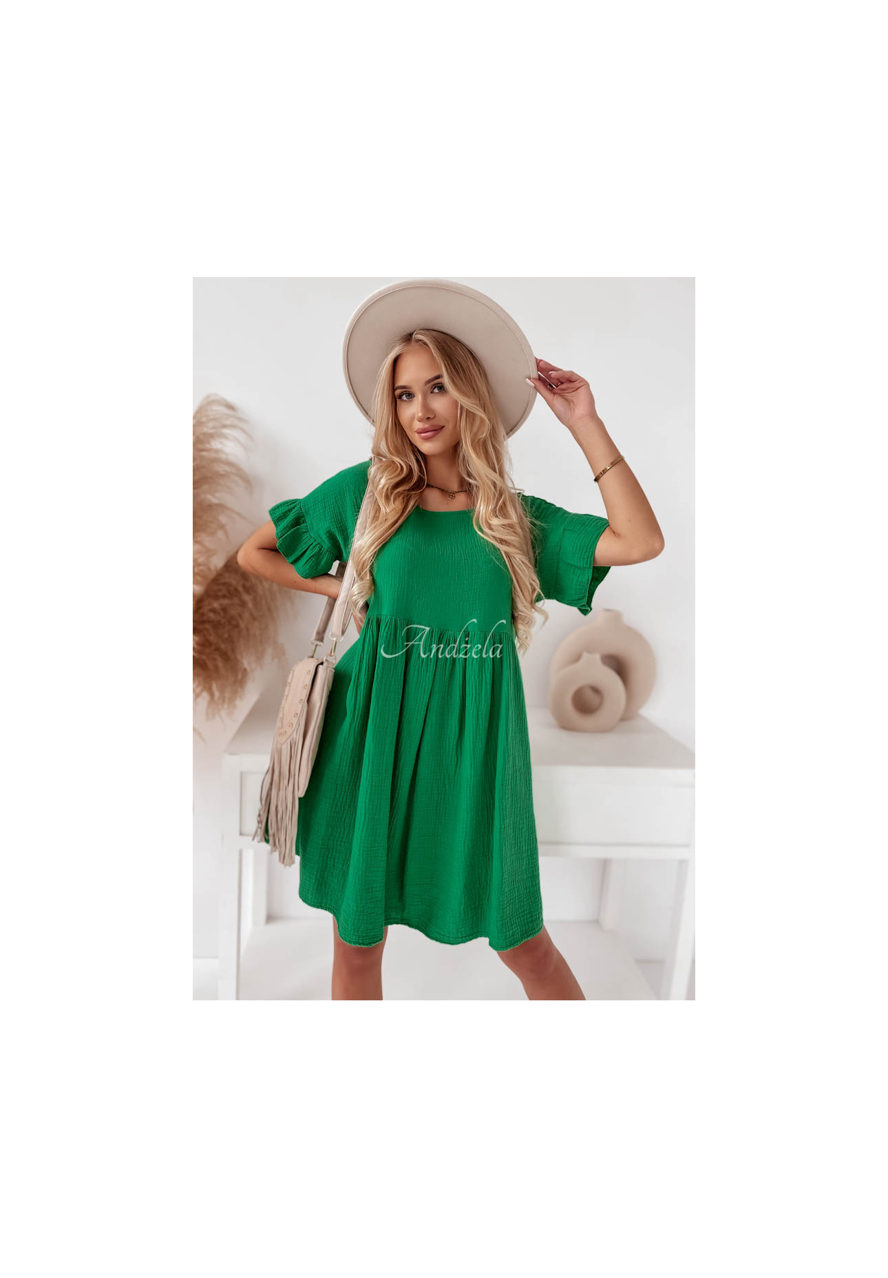 Mušelínové šaty s volánmi Laguna zelená