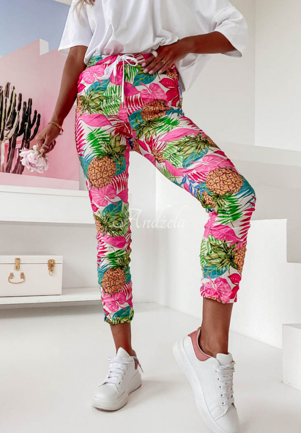 Vzorované nohavice Melbourne Pineapple ružové
