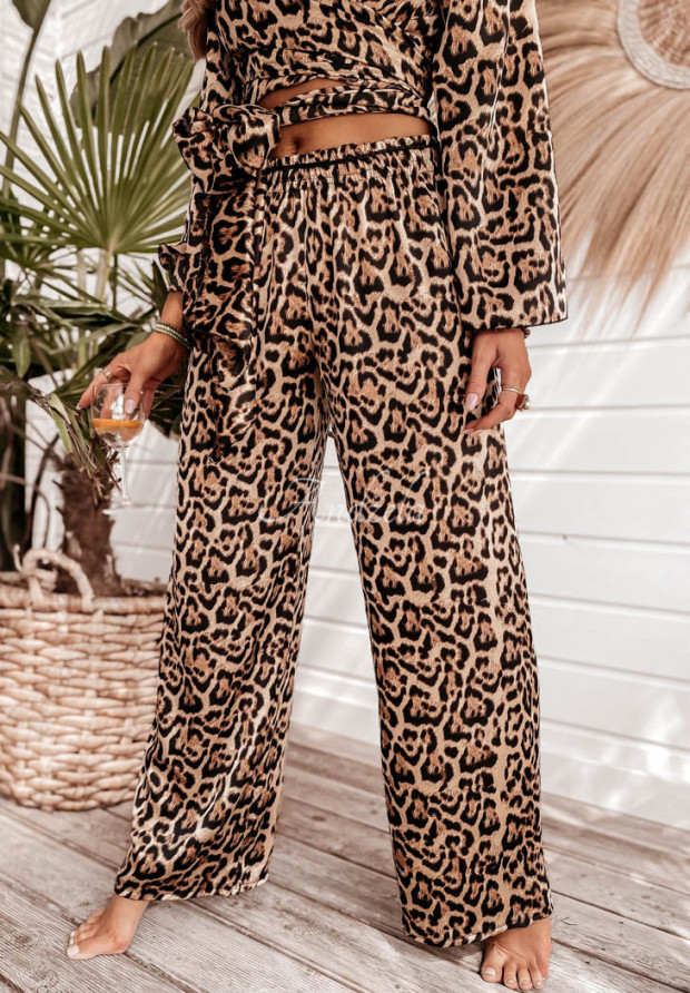 Látkové nohavice wide leg Namibia s leopardím vzorom