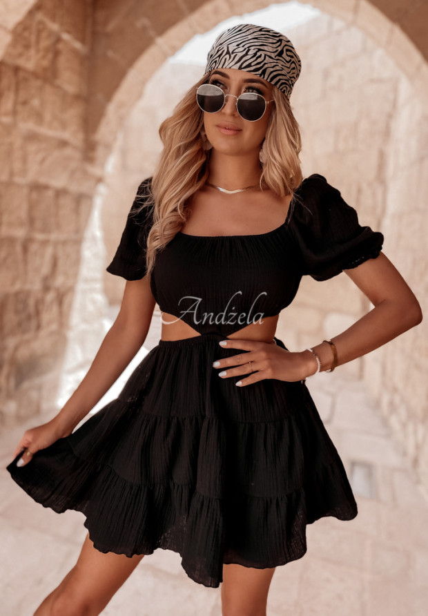 Mušelínové šaty s výstrihom Malta čierna