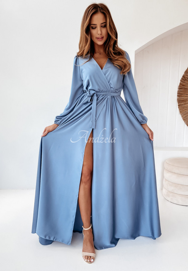 Saténové šaty Emilienne modrá