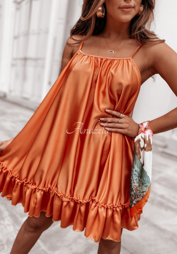 Saténové šaty na ramienka Venezia oranžová
