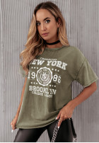 Tričko z nadrukiem New York olivový