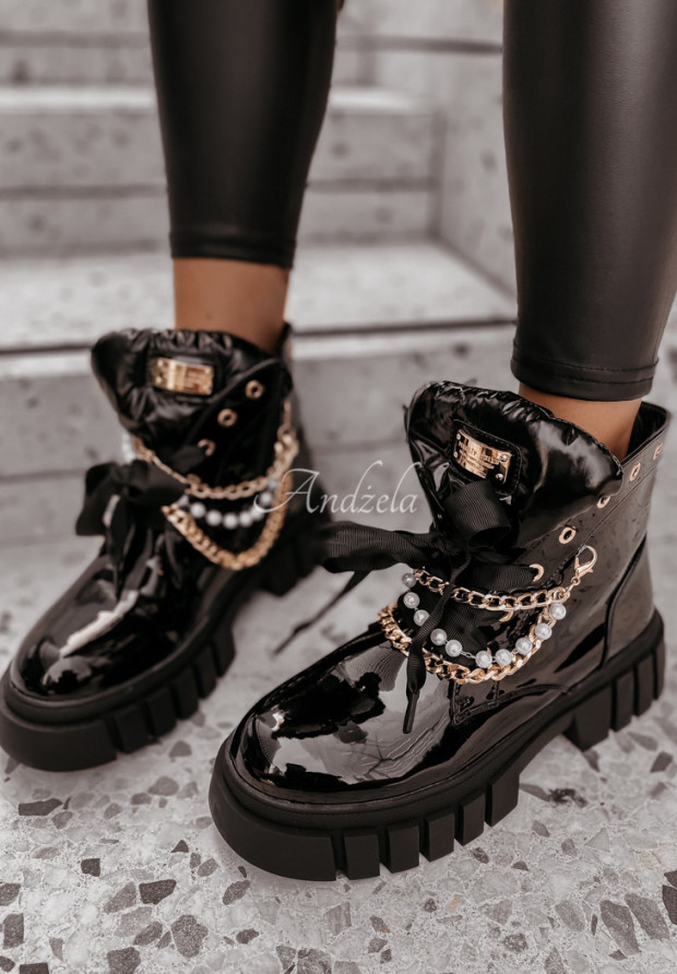 Lakované členkové topánky Calsey čierne