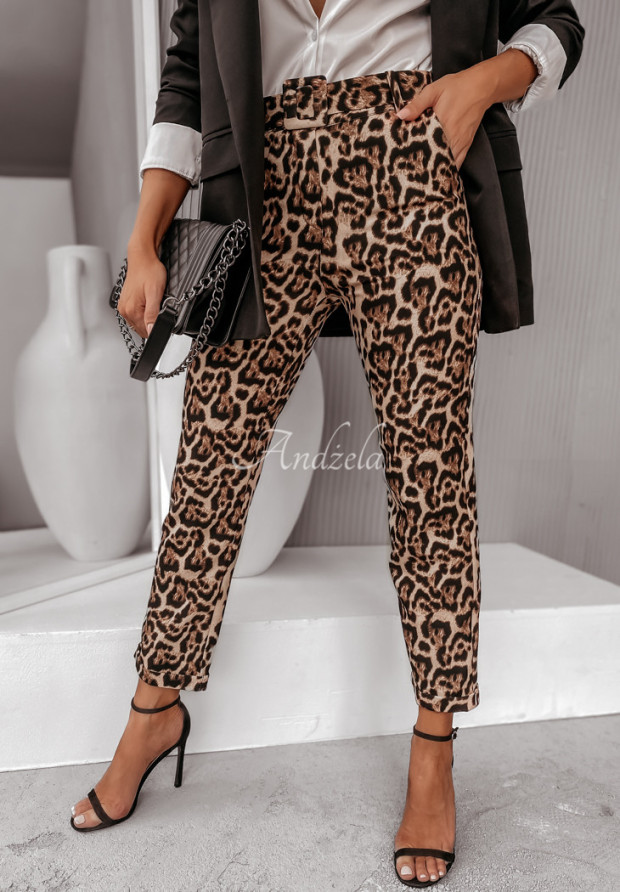 Elegantné nohavice s opaskom Higgins s leopardím vzorom