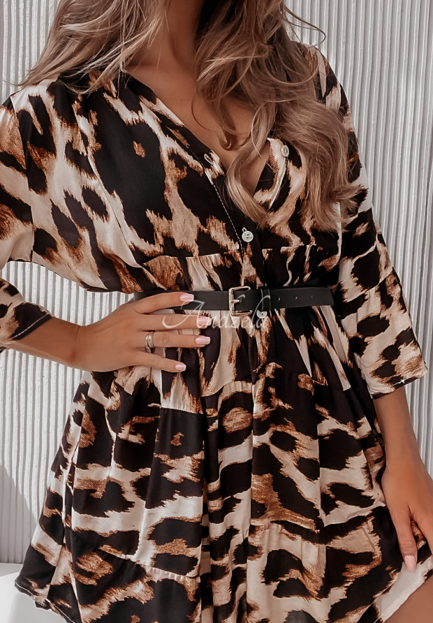 Vzorované šaty s volánom Ankona leopardí vzor