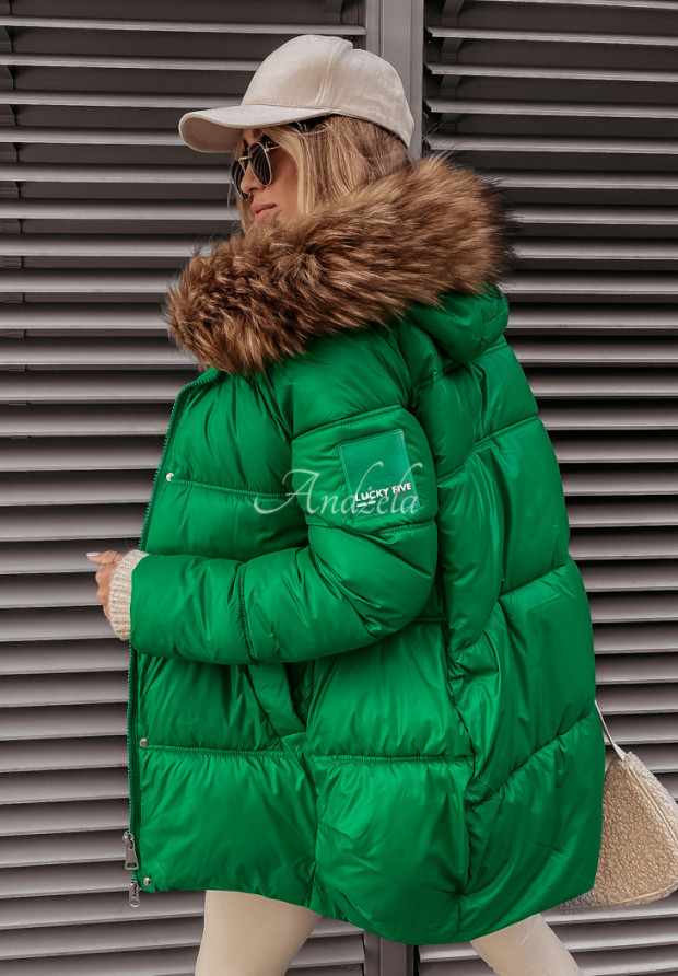Prešívaná bunda s kapucňou Lucky zelená