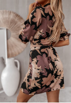Kopertowa Šaty z paskiem w kwiaty Fiori čierna