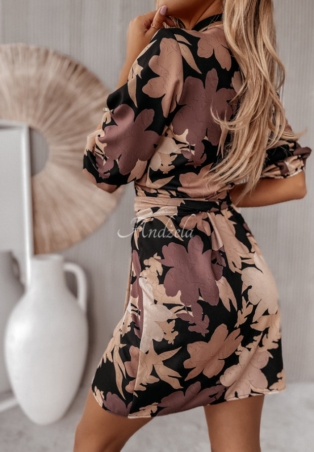 Obálkové šaty kvetované Fiori čierna