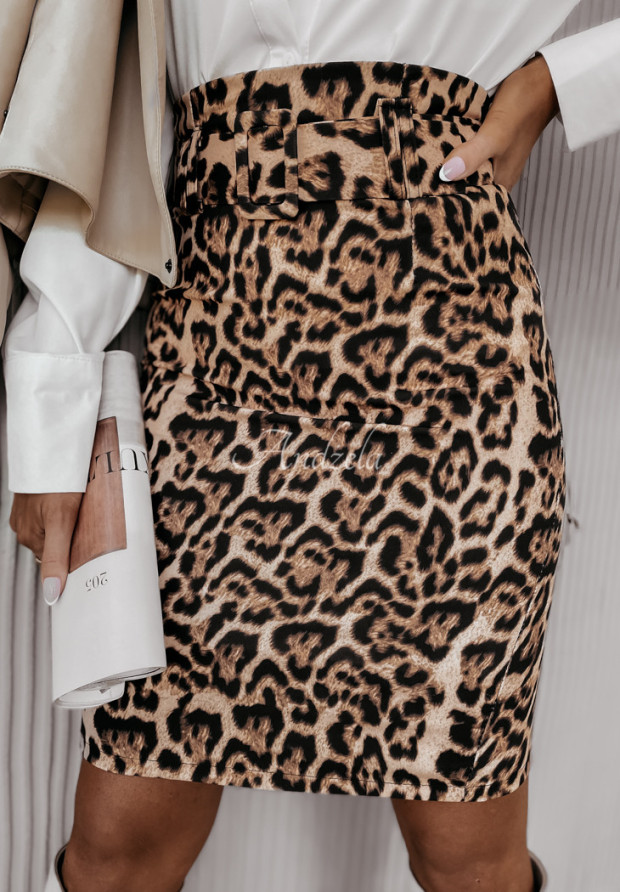 Priliehavá sukňa s opaskom Maronni s leopardím vzorom