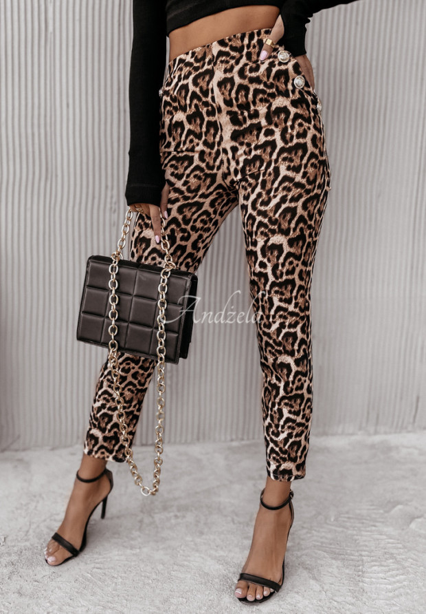 Elegantné nohavice s gombíkmi Timothy s leopardím vzorom