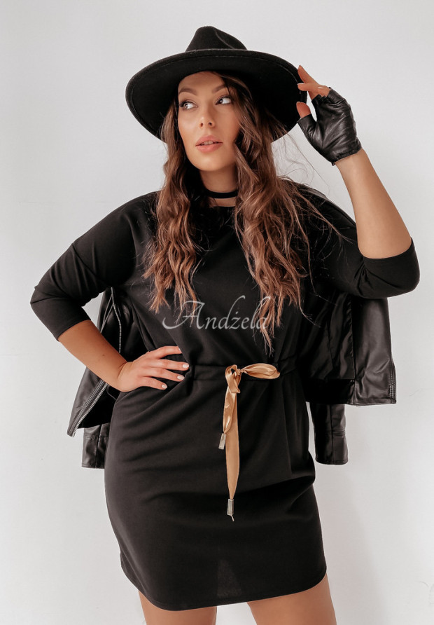 Šaty oversize s lemom v páse Izella čierna