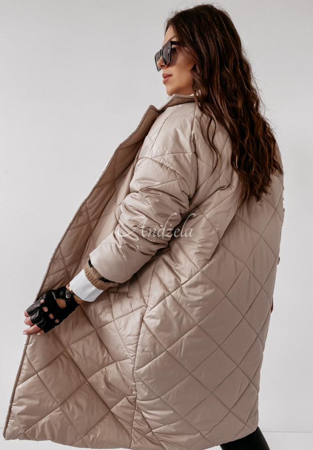 Dlhý prešívaný kabát oversize Silverado béžový