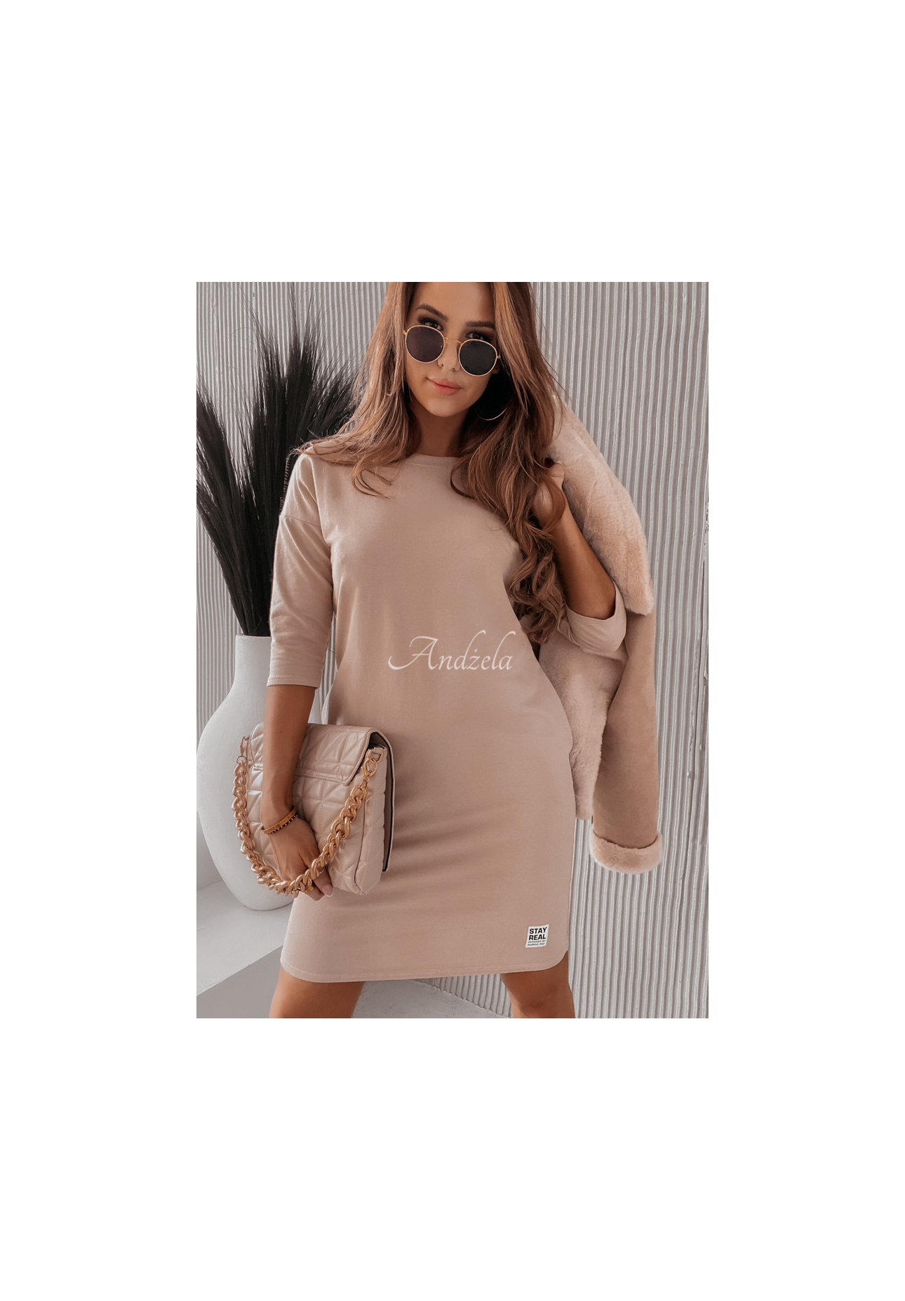 Šaty Tunika s vreckami Stay Real béžová