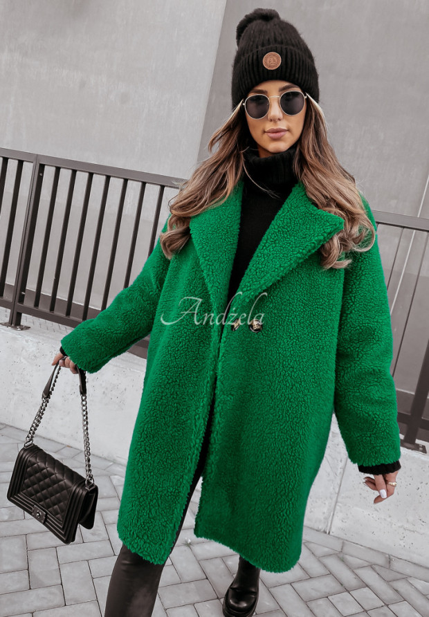 Dlhý kabát z imitácie kožušiny Helsinki zelený