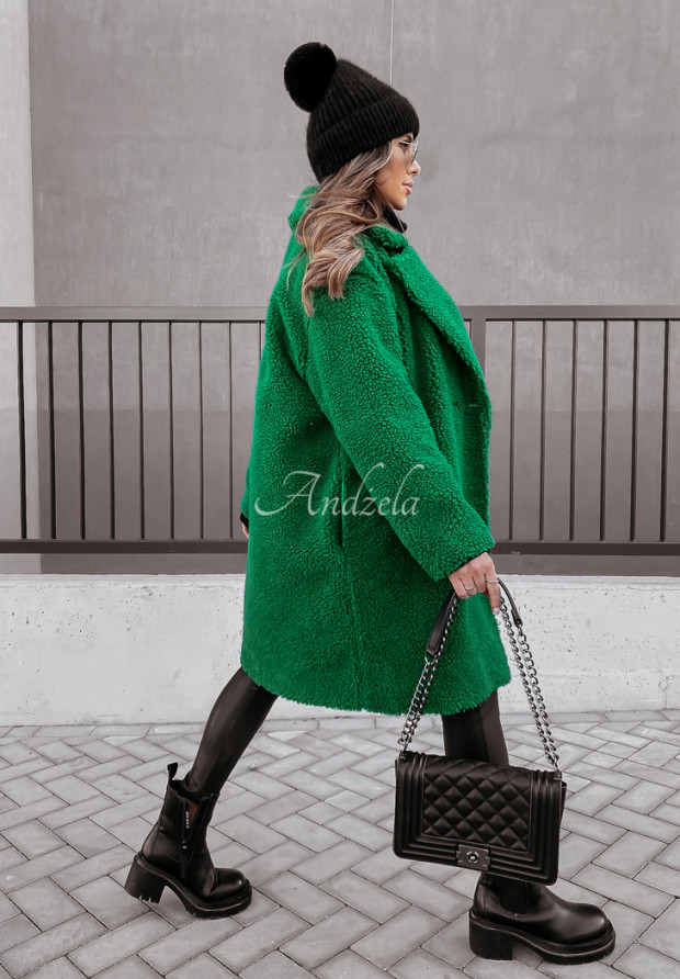 Dlhý kabát z imitácie kožušiny Helsinki zelený