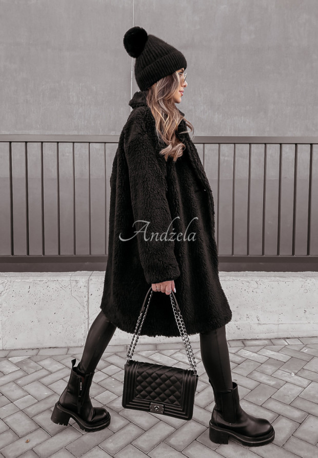 Dlhý kabát z imitácie kožušiny Helsinki čierne