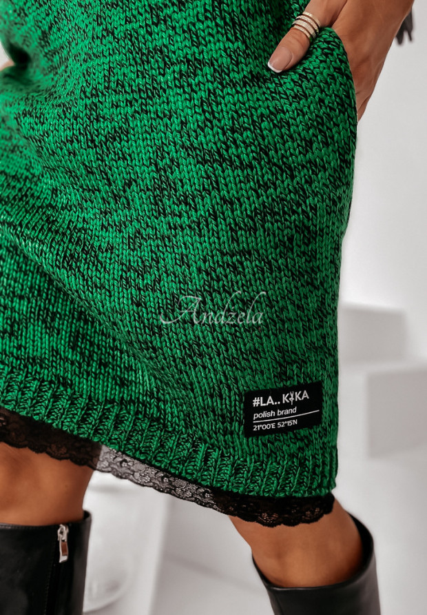 Pletené šaty s čipkou Villerio zelená