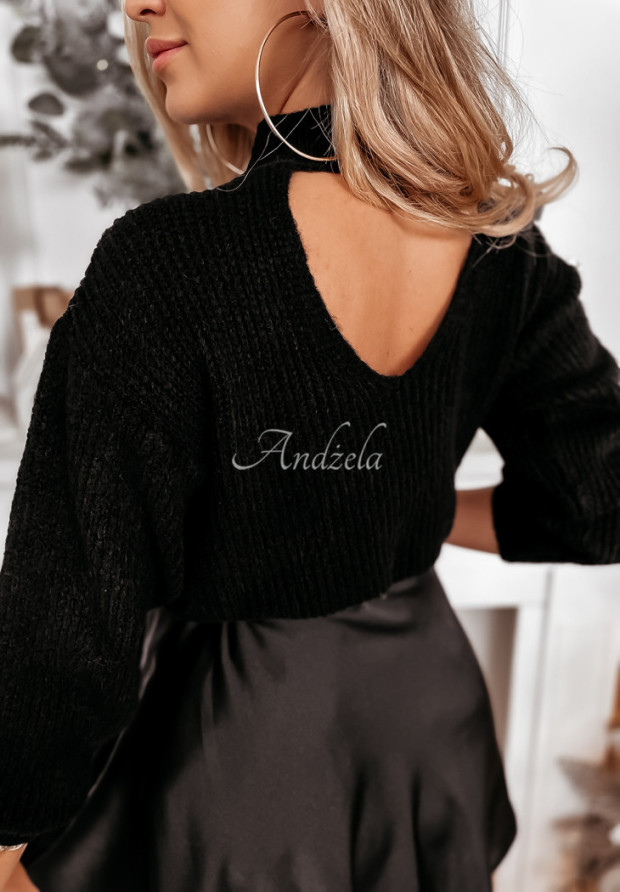 Krátky sveter s výstrihom Fernandez čierne