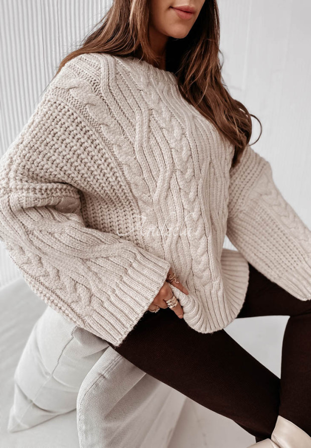 Ozdobne pletený sveter oversize Cocomore Nicco bežový