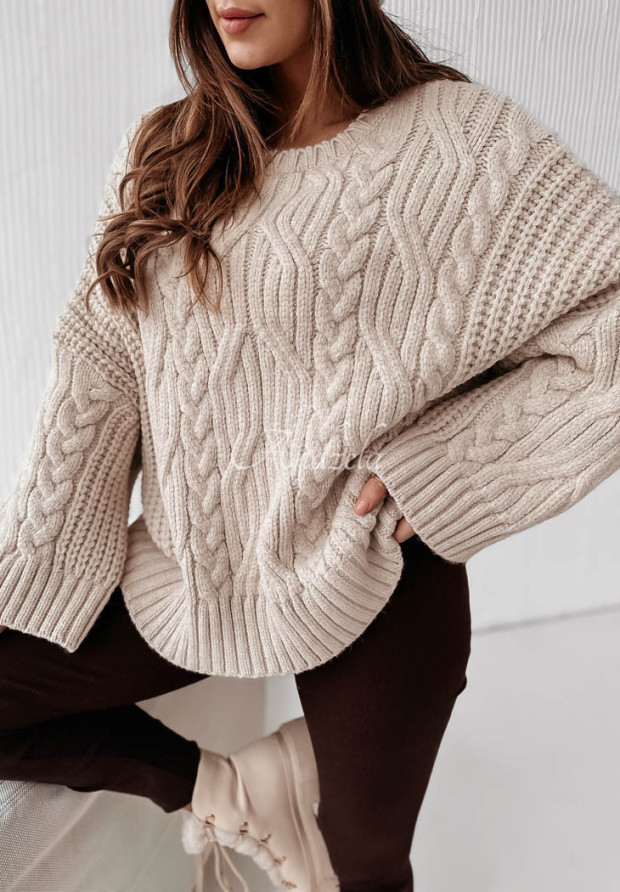 Ozdobne pletený sveter oversize Cocomore Nicco bežový