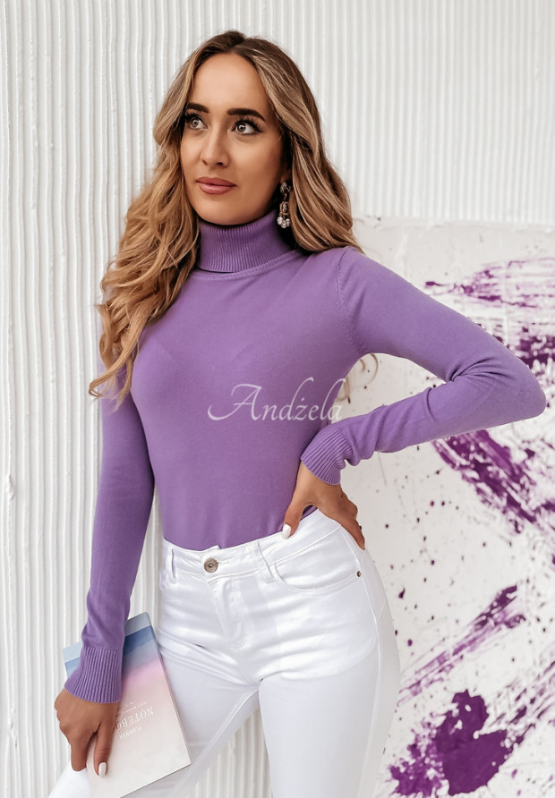 Obtiahnutý sveter s rolákom Solange fialový