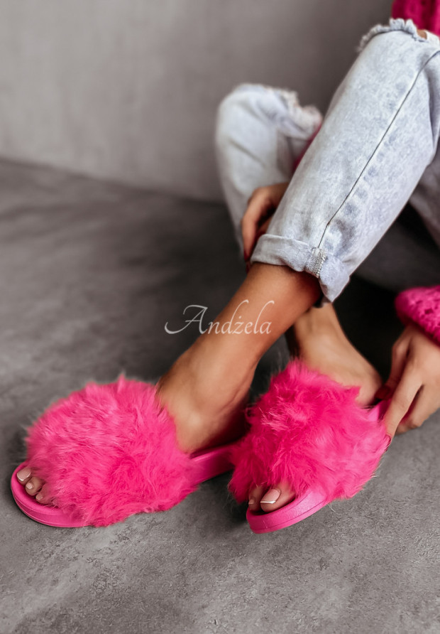 Kožušinové papuče  Puffy Princess neónovo ružové