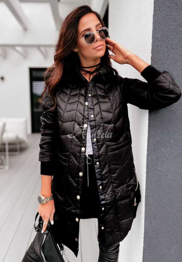 Prešívaný kabát so zipsom Trish Gloss čierne