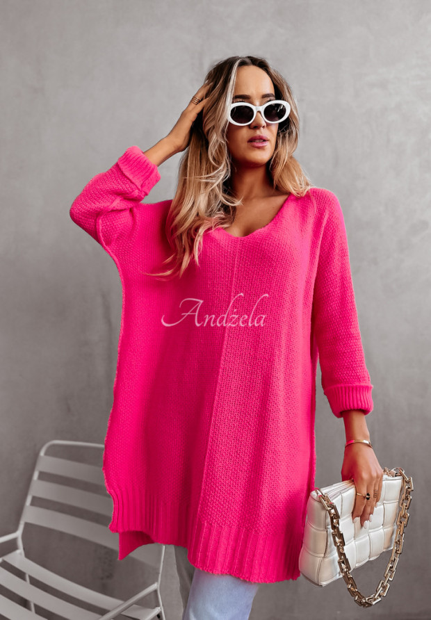 Asymetrické svetrové šaty Alvarado neónovo ružový