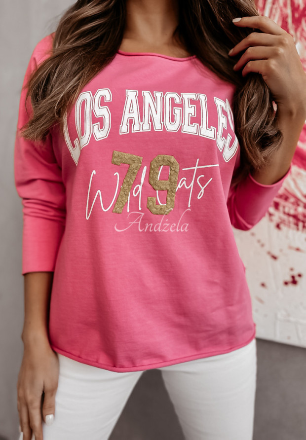 Blúzka oversize s nápisom Los Angeles ružová