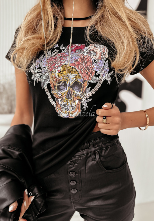 Tričko s potlačou Flower Skull čierne