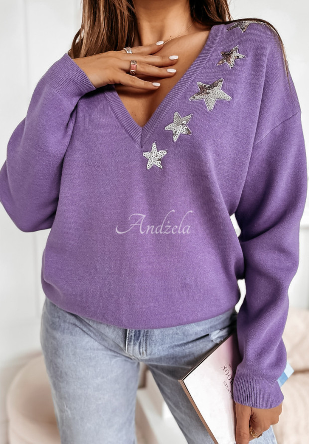 Sveter oversize s flitrovým zdobením Starlight fialový