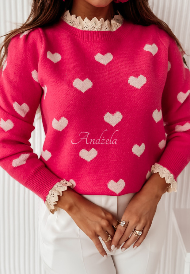 Krátky sveter so srdiečkami My Lover ružový