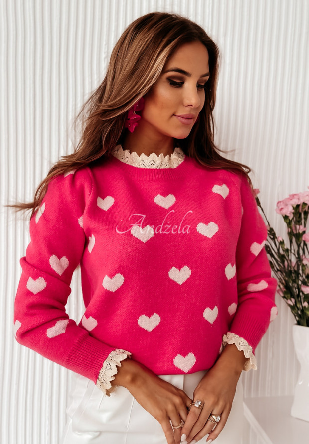 Krátky sveter so srdiečkami My Lover ružový
