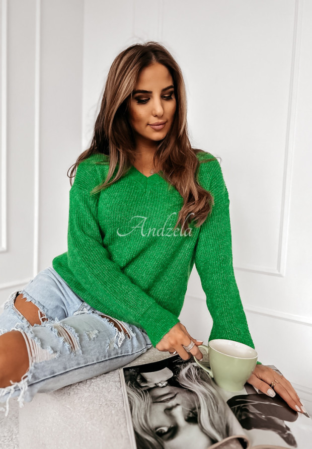 Krátky sveter s výstrihom Mathias zelený