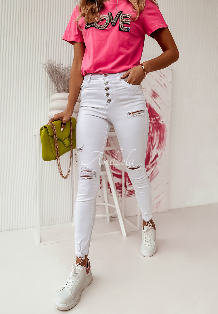 Džínsy skinny s odreninami Bristol Biele