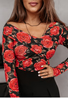 Blúzka na jedno ramię w kwiaty Roses Are Red čierno-červená