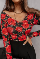 Blúzka na jedno ramię w kwiaty Roses Are Red čierno-červená