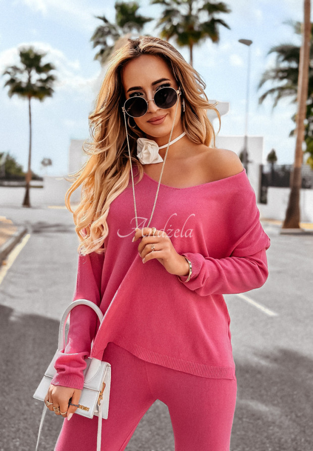 Ľahký sveter s výstrihom Back To Basics ružový