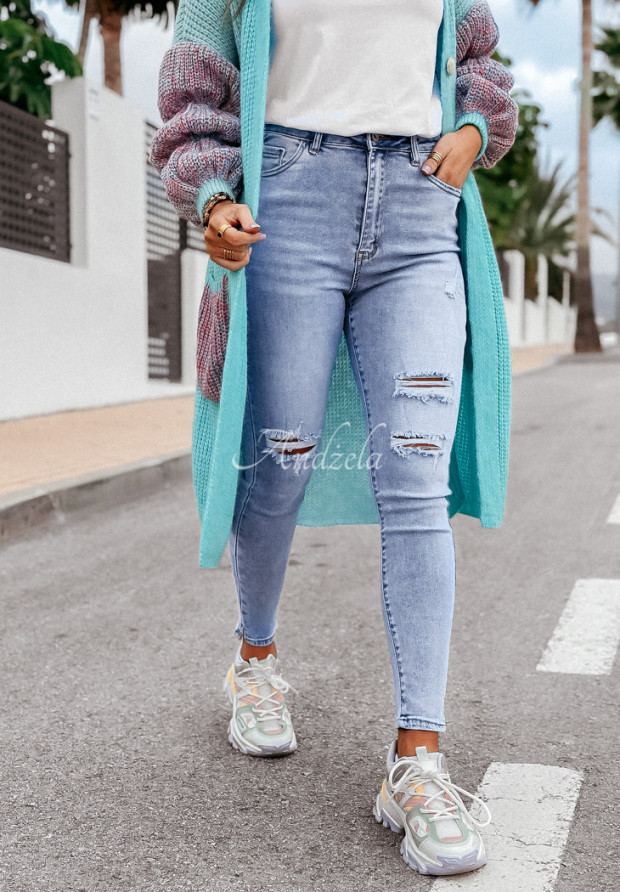 Skinny džínsy s odreninami Brooklyn svetlomodré