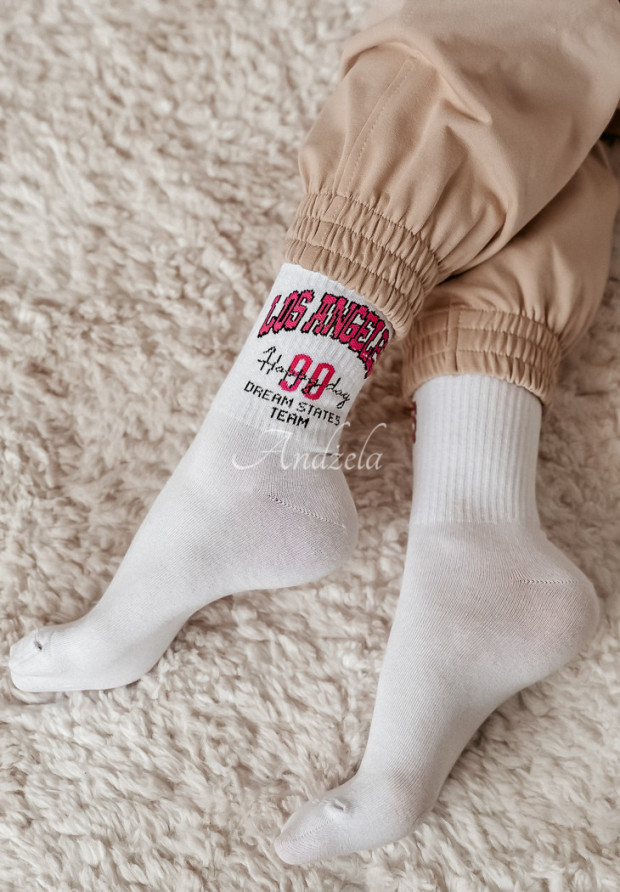 Dlhé ponožky Los Angeles bielo-ružové
