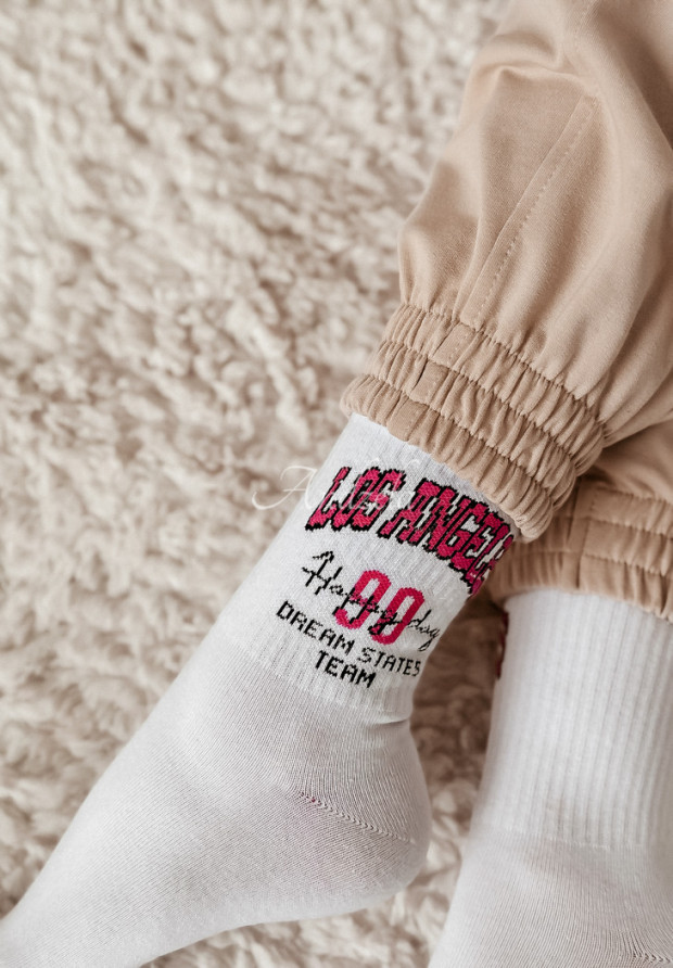 Dlhé ponožky Los Angeles bielo-ružové