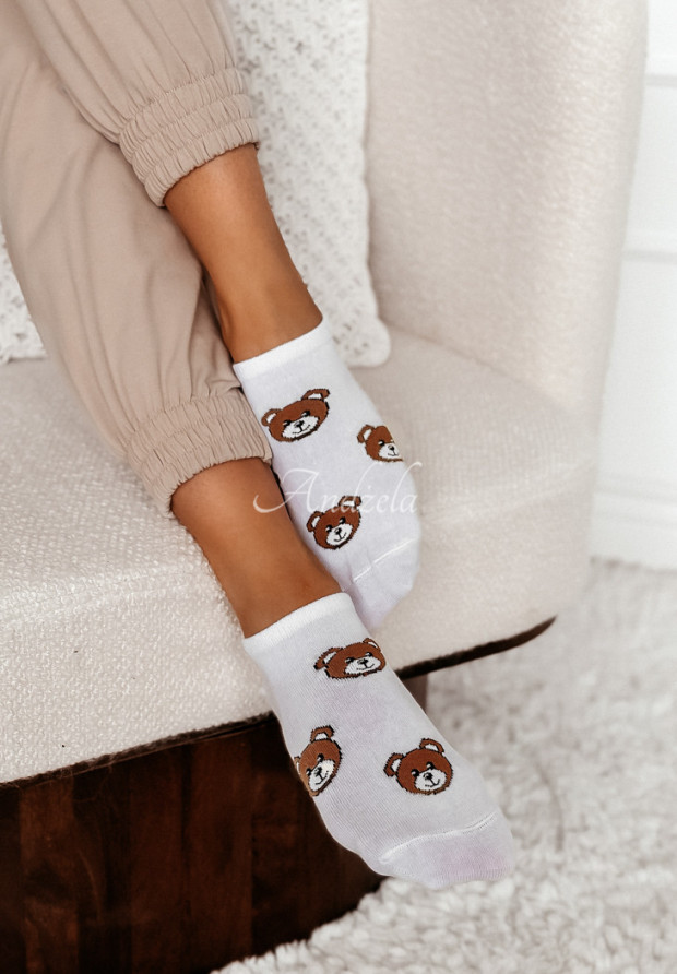 Krátke ponožky so vzormi Teddy biele