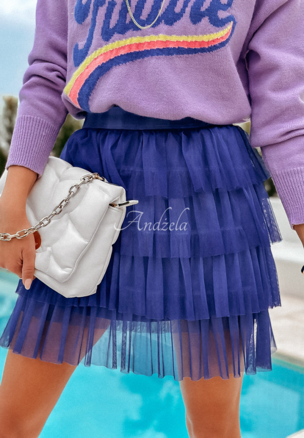 Tylová sukňa s volánmi Esmeralda kobaltová