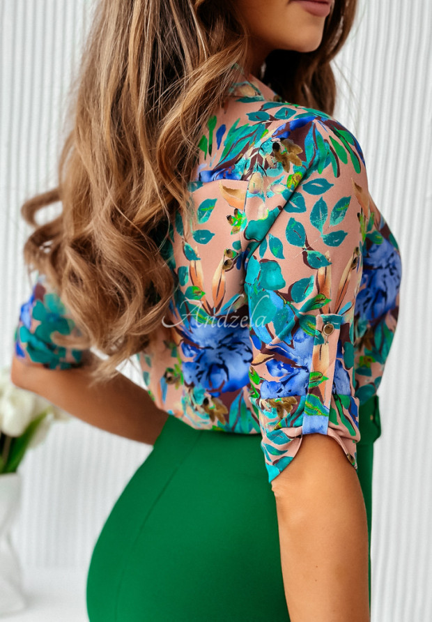 Kvetinová košeľa Florissa modro-zelená