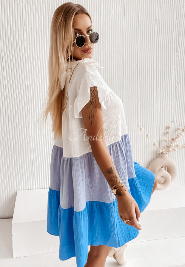 Mušelínové šaty Sunnyland bielo-modrá