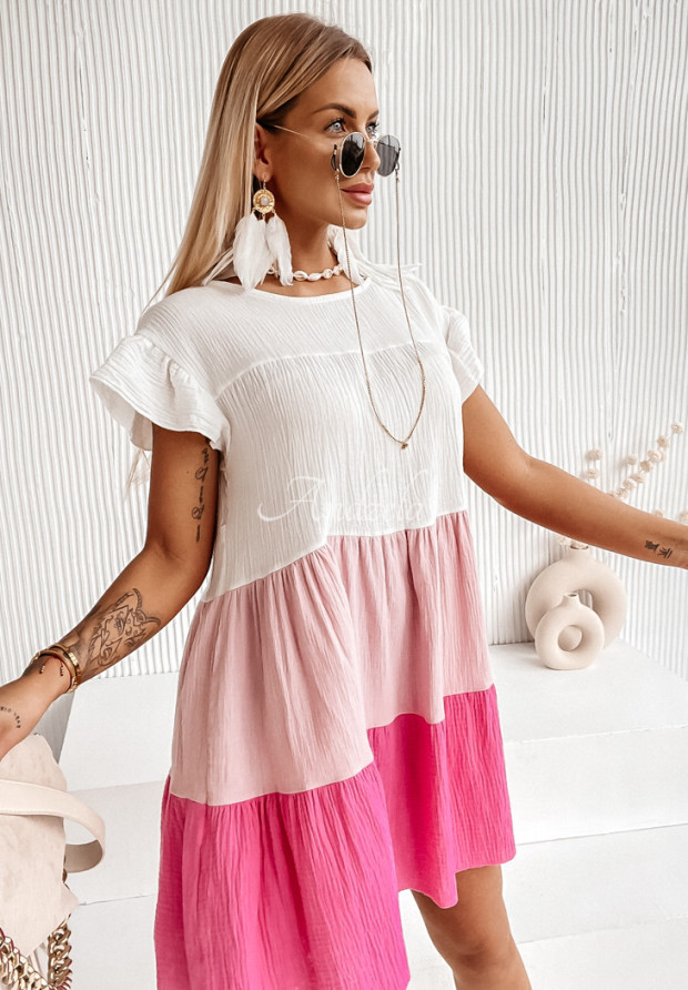 Mušelínové šaty Sunnyland bielo-ružová