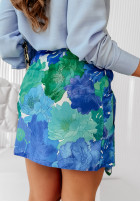 Sukňa w kwiaty z wiązaniem Florence niebiesko-zelená