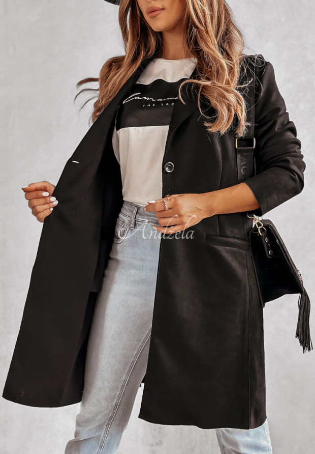 Semišový kabát Fashion Week čierne